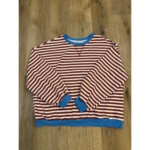 UEU Striped Sweatshirt Womens XL Red White Blue Ribbed Pullover Excellent